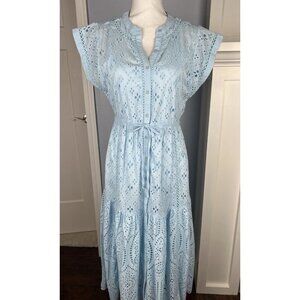 NWT Sundance Catalog Midi “Brea" Eyelet Dress Soft Blue Petite Sz Small $218